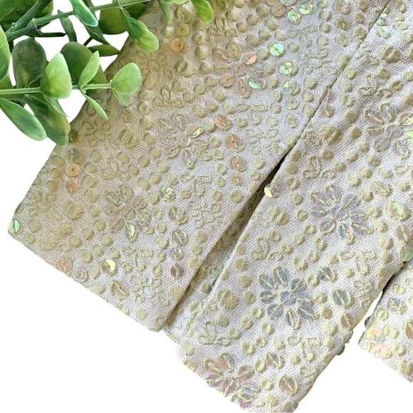 Carmen Marc Valvo Collection Silk Sequined Textured Beige Evening Jacket Size 6 - Picture 4 of 6